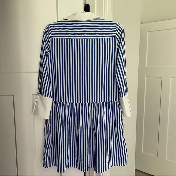 Tuckernuck Hayes Blue White Shirtdress Striped Long Sleeve Collar Dress - Picture 5 of 6